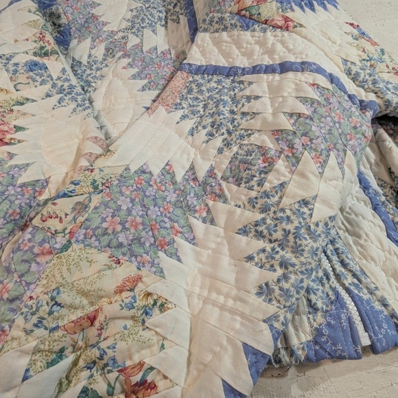 Vintage Quilted Floral Zip Jacket – Women's Large Blue White Pastel - Picture 5 of 11